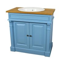 Blauer Waschtisch im Landhausstil - Eichenplatte