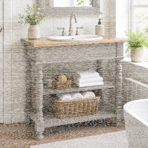Schmaler Landhaus Waschtisch, gedrechselte Beine -...