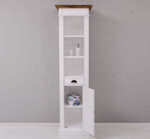 Schmaler Badezimmer Hochschrank weiß, braun