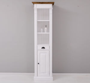 Schmaler Badezimmer Hochschrank weiß, braun