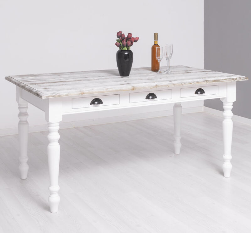 Esstisch Paris (160cm) mit drei Schubladen - Wildeicheplatte