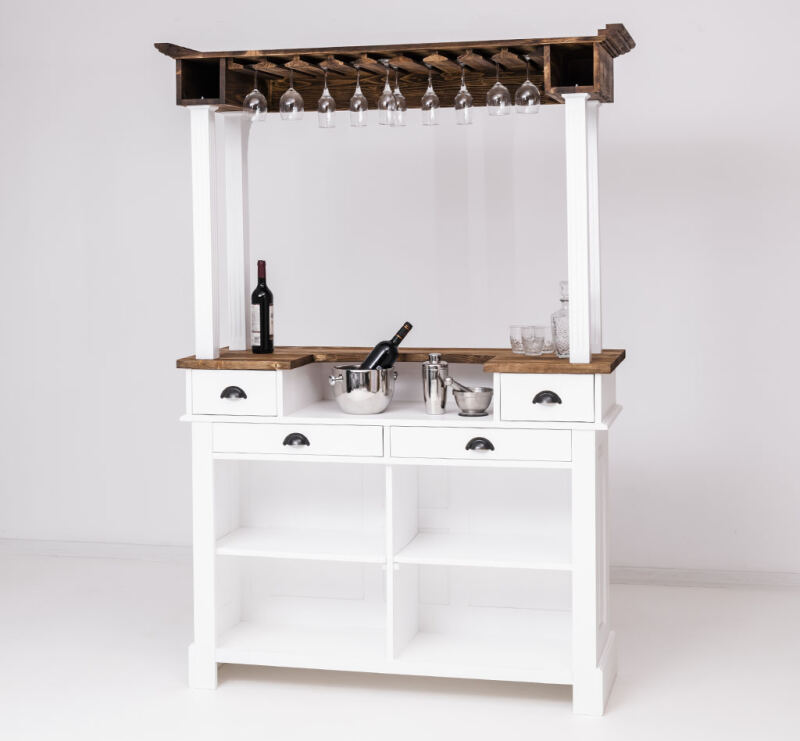 Bartresen mit Aufsatz weiß Rustikal 140 cm