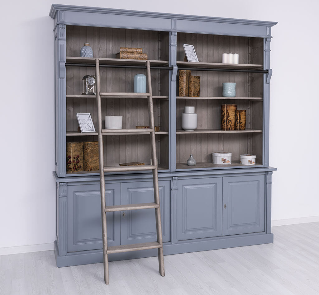 Bücherregal mit Leiter im Landhausstil Fehgrau - Onlineshop für massive Landhausmöbel