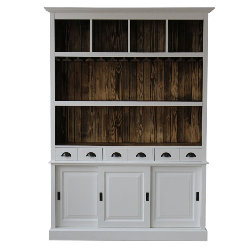Barschrank Vintage weiß braun Massivholz