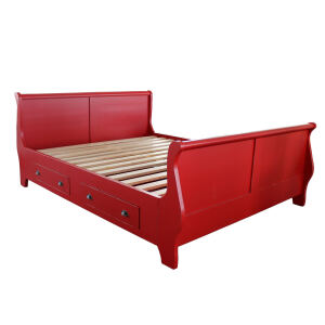 Rotes Landhausbett (160x200cm) mit Schubkästen, Shabby Chic