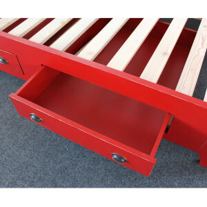 Rotes Landhausbett (160x200cm) mit Schubkästen, Shabby Chic