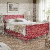 Rotes Landhausbett (160x200cm) mit Schubkästen, Shabby Chic
