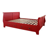 Rotes Landhausbett (160x200cm) mit Schubkästen, Shabby Chic