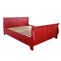 Rotes Landhausbett (160x200cm) mit Schubkästen, Shabby Chic