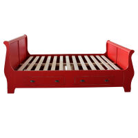Rotes Landhausbett (160x200cm) mit Schubkästen, Shabby Chic
