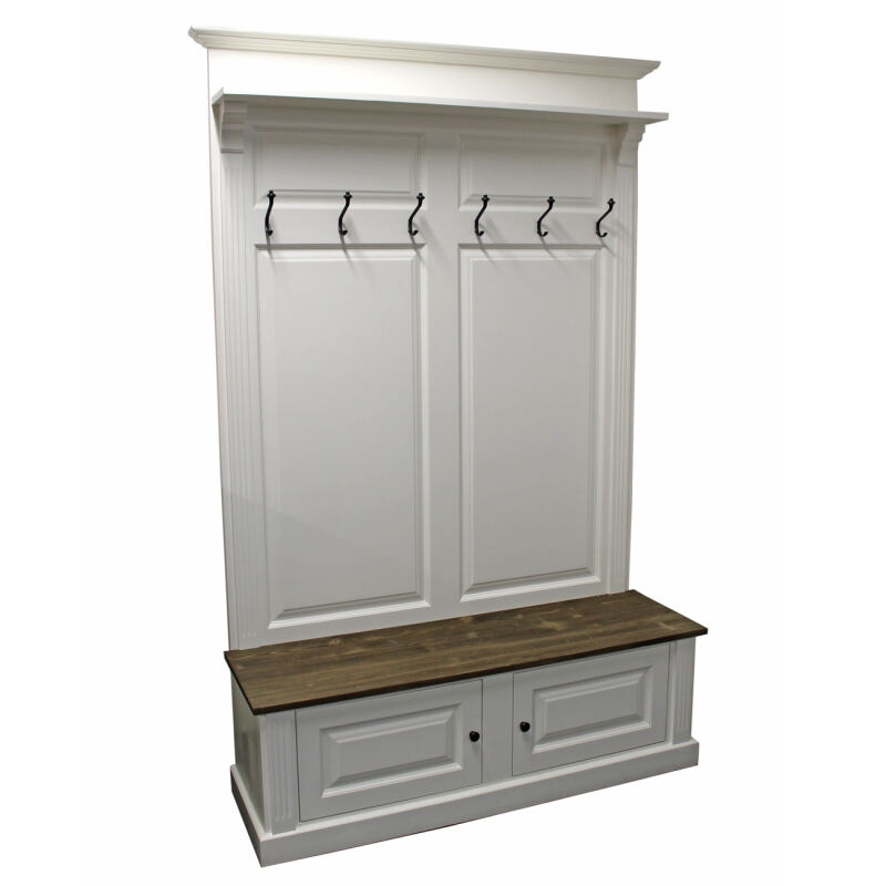 Landhausstil Garderobe altweiß, Deckplatte dunkelbraun