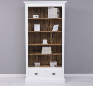 Weiß-braunes Bücherregal mit Schubladen