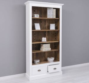 Weiß-braunes Bücherregal mit Schubladen