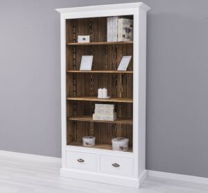 Weiß-braunes Bücherregal mit Schubladen
