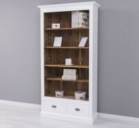 Weiß-braunes Bücherregal mit Schubladen