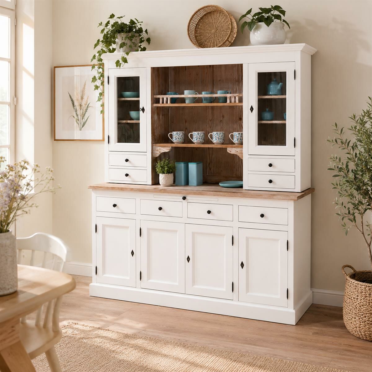 Großes Buffet im Landhausstil- altweiß- braun-weiß tiefgebürstet - Onlineshop für massive Landhausmöbel