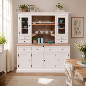 Großer Küchen-Buffetschrank weiß-tiefgebürstet