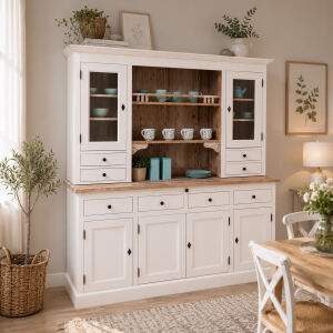 Großer Küchen-Buffetschrank weiß-tiefgebürstet