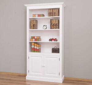 Weißes Bücherregal mit Unterschrank