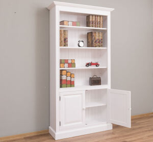Weißes Bücherregal mit Unterschrank