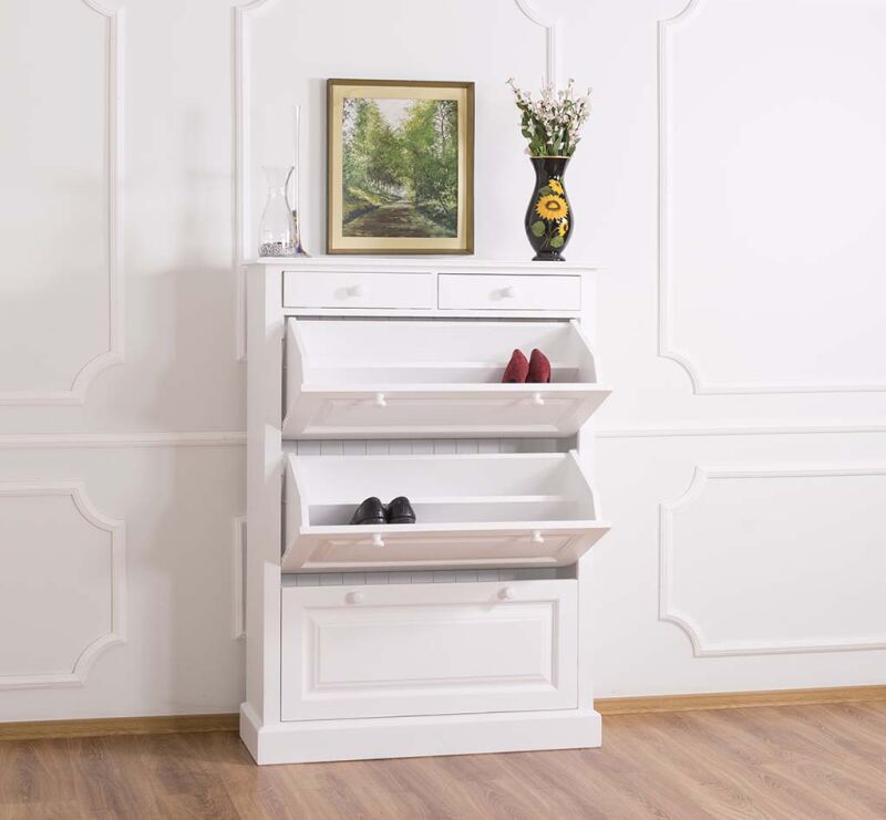 Landhaus Schuhschrank mit Kippfächern weiß