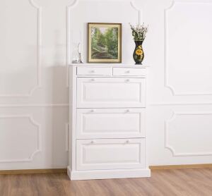 Landhaus Schuhschrank mit Kippfächern weiß