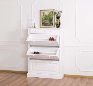 Landhaus Schuhschrank mit Kippfächern weiß