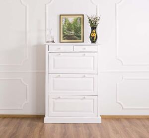 Landhaus Schuhschrank mit Kippfächern weiß