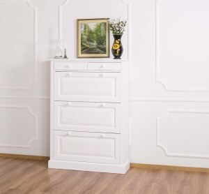 Landhaus Schuhschrank mit Kippfächern weiß
