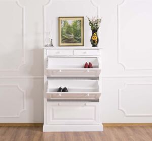 Landhaus Schuhschrank mit Kippfächern weiß