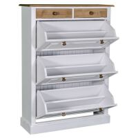 Weißer Landhausstil Schuhschrank mit Kippfächern, Eichenplatte