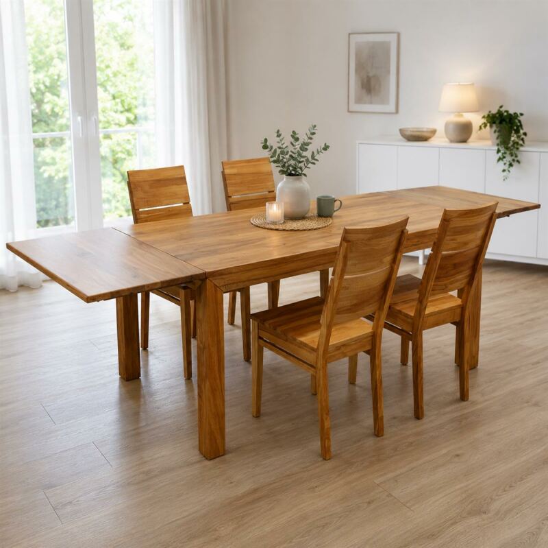 Sitzgruppe LINO Kernbuche, mit Ansteckplatten, 4 Stühle - 140x80 cm