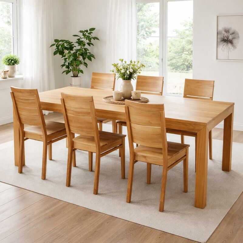 Essgruppe LINO Kernbuche mit 6 Stühlen - 200x100 cm
