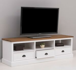 TV-Board mit Schubladen 180 cm, weiß-braun, Eichenplatte