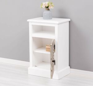 Weißer Landhausstil Nachttisch mit Lamellentür