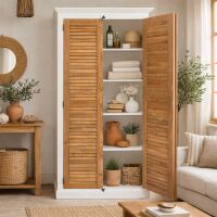 Lamellentüren-Schrank weiß-braun