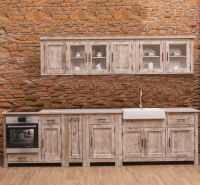 Rustikale Küchenzeile Massivholz, braun-weiß...