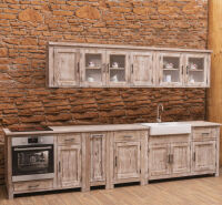 Rustikale Küchenzeile Massivholz, braun-weiß...