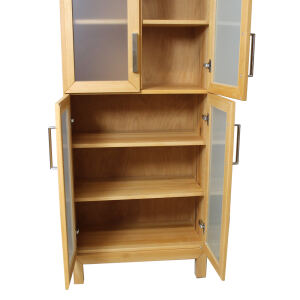 Schmaler Wohnzimmerschrank mit Glastüren Buche geölt