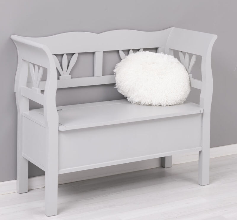 Graue Landhaus Sitzbank mit Truhe, Shabby Look