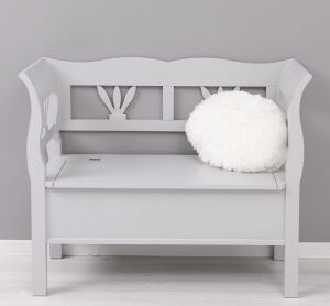 Graue Landhaus Sitzbank mit Truhe, Shabby Look