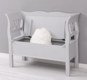 Graue Landhaus Sitzbank mit Truhe, Shabby Look