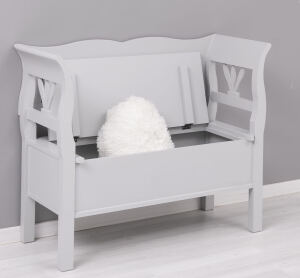 Graue Landhaus Sitzbank mit Truhe, Shabby Look