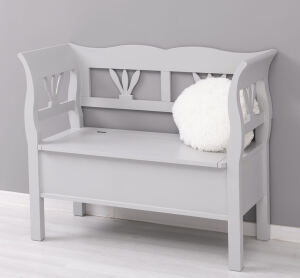 Graue Landhaus Sitzbank mit Truhe, Shabby Look