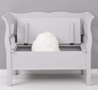Graue Landhaus Sitzbank mit Truhe, Shabby Look