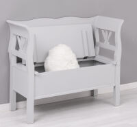 Graue Landhaus Sitzbank mit Truhe, Shabby Look