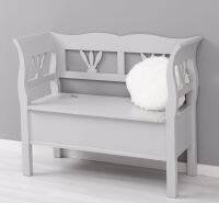 Graue Landhaus Sitzbank mit Truhe, Shabby Look