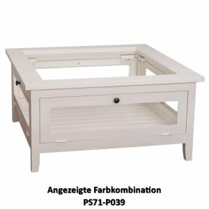 Landhaus-Couchtisch mit Glasfenstern, altweiß