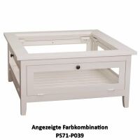 Landhaus-Couchtisch mit Glasfenstern, altweiß