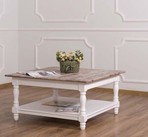 Quadratischer Landhaus Couchtisch mit Ablage